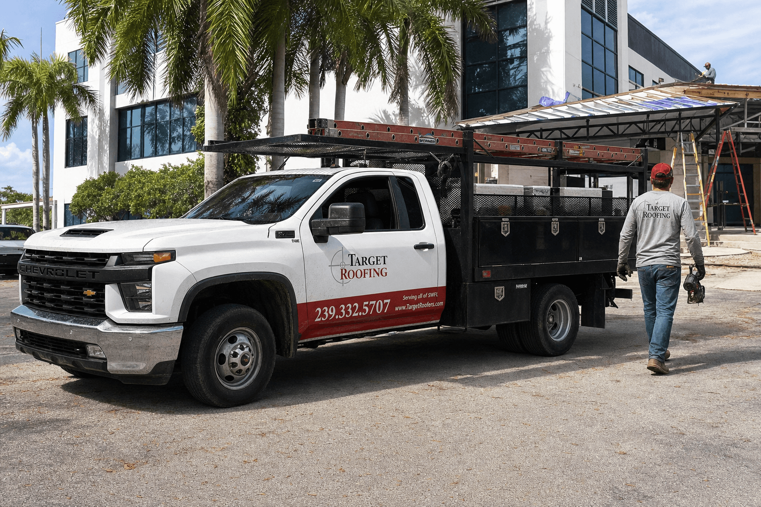 Target Roofing crew installing asphalt shingles on a residential property